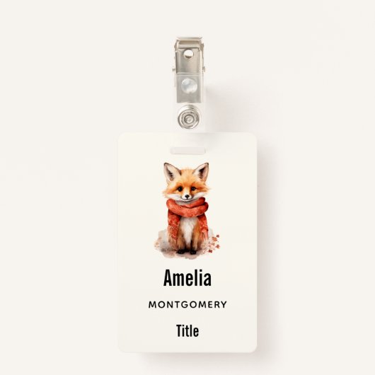 Badge Cute Fox Pup in a Red Scarf (Dos avec clip)