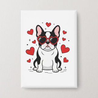 Badge Cute Frenchie in Love Heart Sunglasses Illustratio