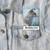 Badge Cute Furry Fox sur Blue Grunge Retour Fille Annive (Insitu)
