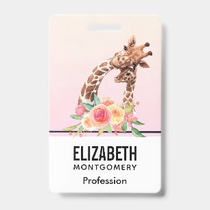 Badge Cute Giraffe Aquarelle Maman & Bébé