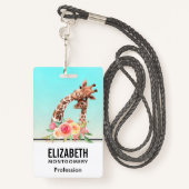 Badge Cute Giraffe Aquarelle Maman & Bébé (Derrière avec lanière)