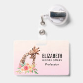 Badge Cute Giraffe Aquarelle Maman & Bébé (Arrière avec rétractable)