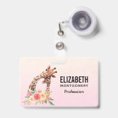 Badge Cute Giraffe Aquarelle Maman & Bébé (Avant avec rétractable)