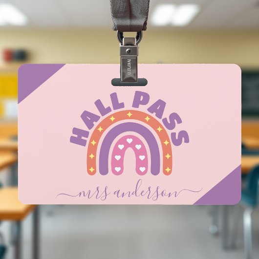 Badge Cute Girls Boho Rainbow Teacher Hall Pass