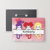 Badge Cute Kawaii Witch Sisters Cats Name Monogram (Recto/Verso)