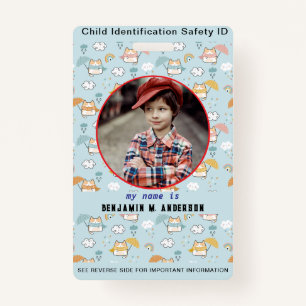 Badge Cute Kid's Cat Colorful Custom Photo ID enfant