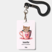Badge Cute Kitten dans un Teacup avec les coeurs (Avant avec lanière)