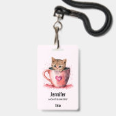Badge Cute Kitten dans un Teacup avec les coeurs (Arrière avec lanière)