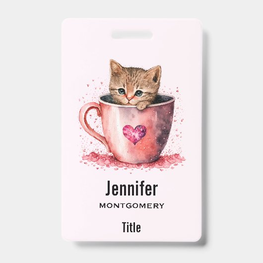 Badge Cute Kitten dans un Teacup avec les coeurs (Avant)