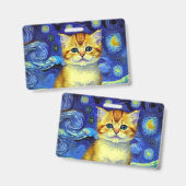 Badge Cute Kitten Starry Night Van Gogh (Avant & arrière)