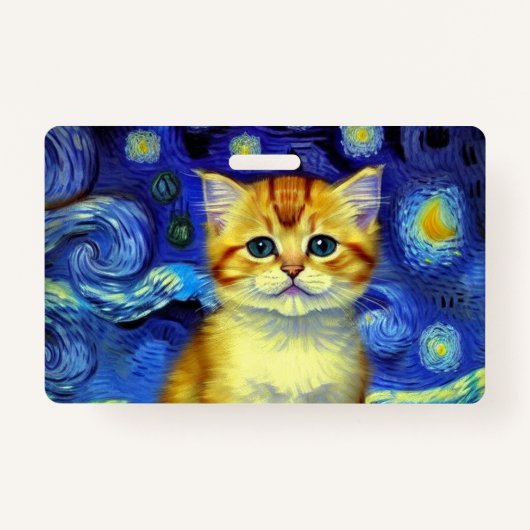 Badge Cute Kitten Starry Night Van Gogh (Devant)