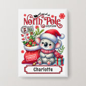 Badge Cute Koala Chirstmas Nom personnalisé (Recto)