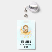 Badge Cute Lion Pêche sur l'aquarelle de la lune (Arrière avec rétractable)