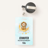 Badge Cute Lion Pêche sur l'aquarelle de la lune (Back with Retractable)