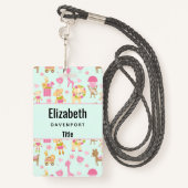 Badge Cute Pattern avec Whimsical Animals & Toys (Derrière avec lanière)