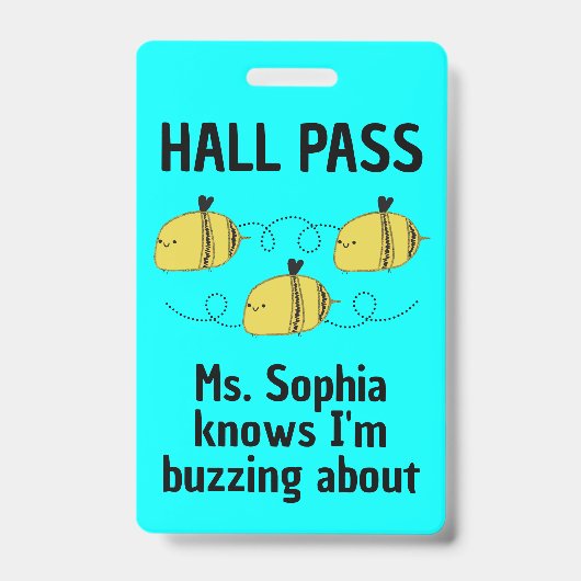 Badge Cute personnalisable Hall Pass Bumble Bee Team Spi (Avant)
