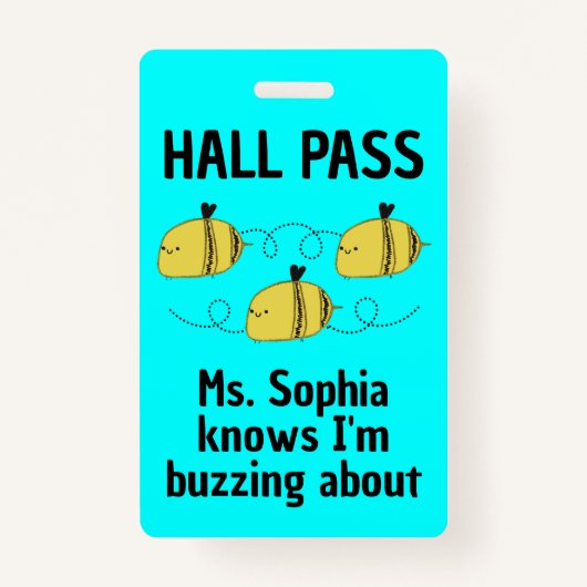 Badge Cute personnalisable Hall Pass Bumble Bee Team Spi (Devant)