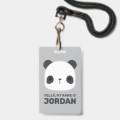 Badge Cute petit ours Panda avec nom personnalisé (Avant avec lanière)