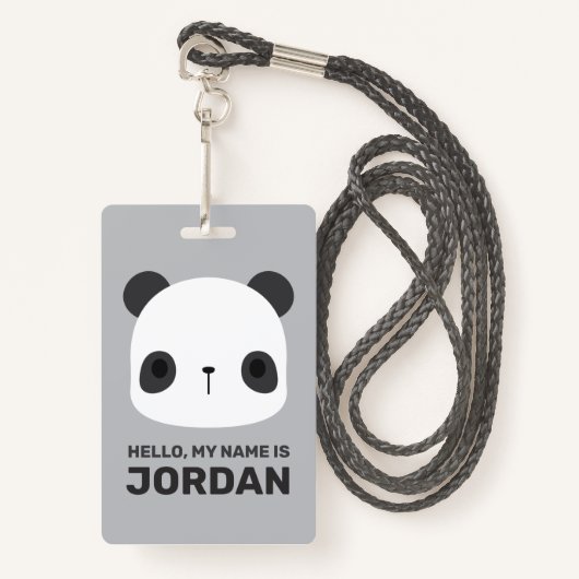 Badge Cute petit ours Panda avec nom personnalisé (Devant avec lanière)