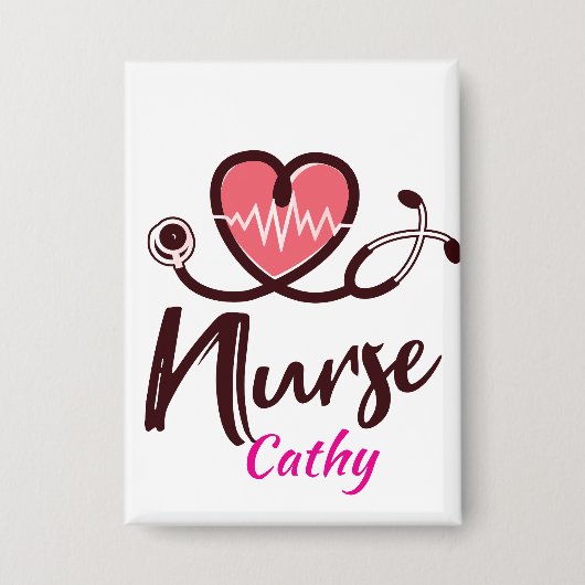 Badge Cute  Pink Heart lifeline Nurse Personalize (Recto)