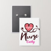 Badge Cute  Pink Heart lifeline Nurse Personalize (Recto/Verso)