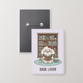 Badge Cute Poodle Puppy Dog "Book Lover" Pastel Button (Recto/Verso)
