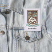 Badge Cute Poodle Puppy Dog "Book Lover" Pastel Button (Insitu)