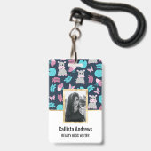 Badge Cute rose Turquoise Hippo Papillon Floral Lily Pad (Avant avec lanière)