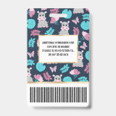 Badge Cute rose Turquoise Hippo Papillon Floral Lily Pad (Arrière)