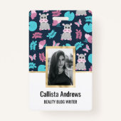 Badge Cute rose Turquoise Hippo Papillon Floral Lily Pad (Devant)