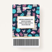 Badge Cute rose Turquoise Hippo Papillon Floral Lily Pad (Dos)