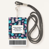 Badge Cute rose Turquoise Hippo Papillon Floral Lily Pad (Derrière avec lanière)