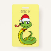 Badge Cute serpent vert avec chapeau santa dessin animé (Dos)