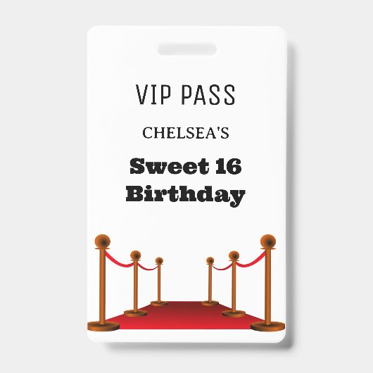 Badge Cute Sweet 16 Bus Venue Accès Invitation VIP (Front)