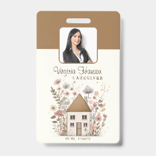 Badge Cute Vintage Floral House Services d'aidants Photo