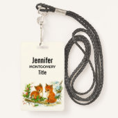 Badge Cute Vintage Foxes Retro Christmas Scene (Derrière avec lanière)