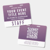 Badge d'accès ID d'événement Violet Code QR modern (Avant & arrière)