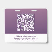 Badge d'accès ID d'événement Violet Code QR modern (Arrière)