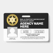 BADGE D'AGENT DE RÉCUPÉRATION DE CAUTION ET DE FUG (Arrière)