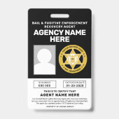 BADGE D'AGENT DE RÉCUPÉRATION DE CAUTION ET DE FUG (Arrière)
