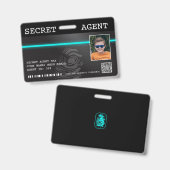 Badge d'agent secret espion interactif - Noir/Turq (Avant & arrière)