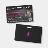 Badge d'agent secret interactif espion - Noir/Rose (Avant & arrière)