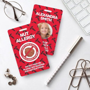 Badge d'alerte rouge pour allergie alimentaire aux