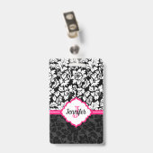 Badge Damas noir blanc et rose monogrammé (Arrière avec clip)