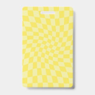 Badge Damier ondulé pastel jaune citron rétro