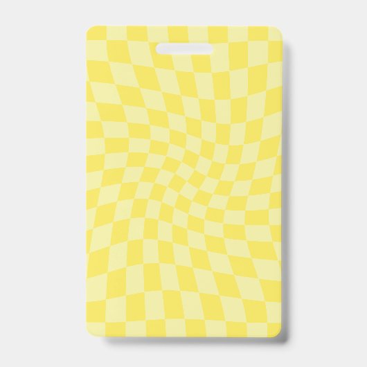 Badge Damier ondulé pastel jaune citron rétro (Avant)