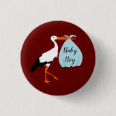 Badge d'annonce d'arrivée de Bébé avec une cigogne (Devant)
