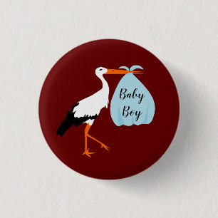 Badge d'annonce d'arrivée de Bébé avec une cigogne
