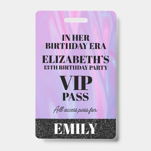 Badge Dans son âge d'anniversaire VIP PASS Custom Party (Front)