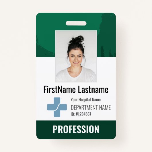 Badge Dark Green Doctor, Nurse, Health Aide Photo ID (Devant)